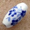 Ceramic Beads ~ 16mm Oval Blue Flowers x 10 pcs