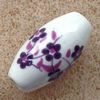 Ceramic Beads ~ 16mm Oval Purple Flowers x 10 pcs