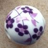 Ceramic Beads ~ 12mm Round Purple Flowers x 10 pcs