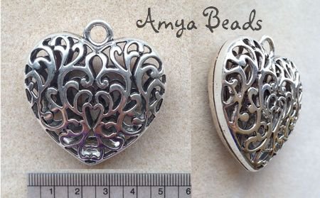 Alloy Metal Charms ~ 50mm Large Filigree Heart x 1 pc