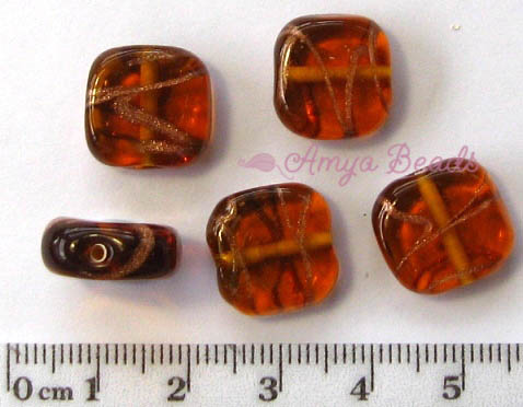 Czech Lampwork ~REEDS~ 14mm Square BROWN x 1
