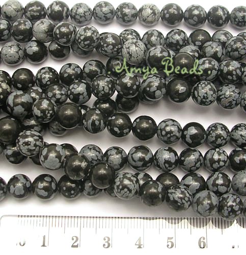 SNOWFLAKE OBSIDIAN (BLACK) ~ 6mm Smooth Round Beads x 67