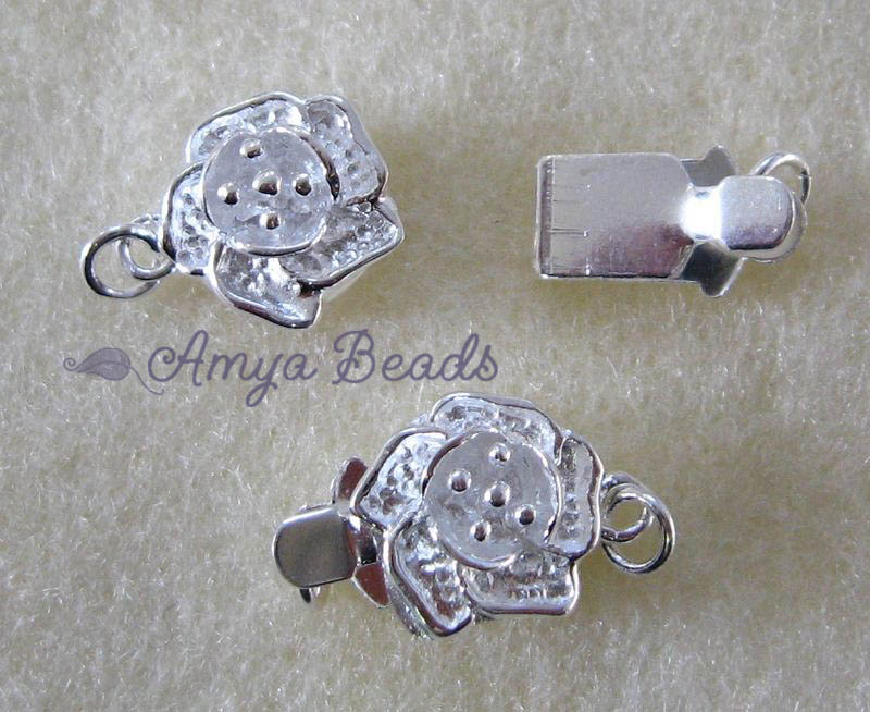 Sterling Silver Box Clasp ~ Small Rose x 1 set