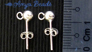 Sterling Silver Earring Studs 2.5mm & Stoppers x 5 pairs