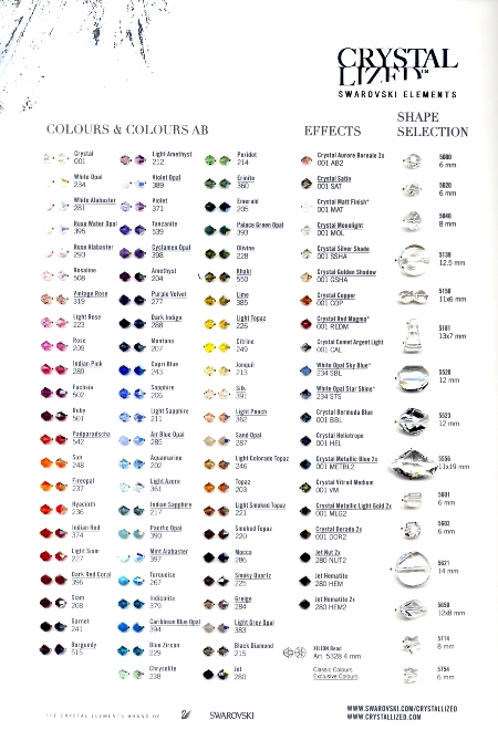 Swarovski Chart - Colours and Shapes