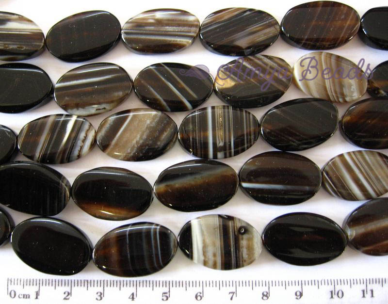 BLACK BANDED AGATE ~ 25mm Curved Ovals x 15