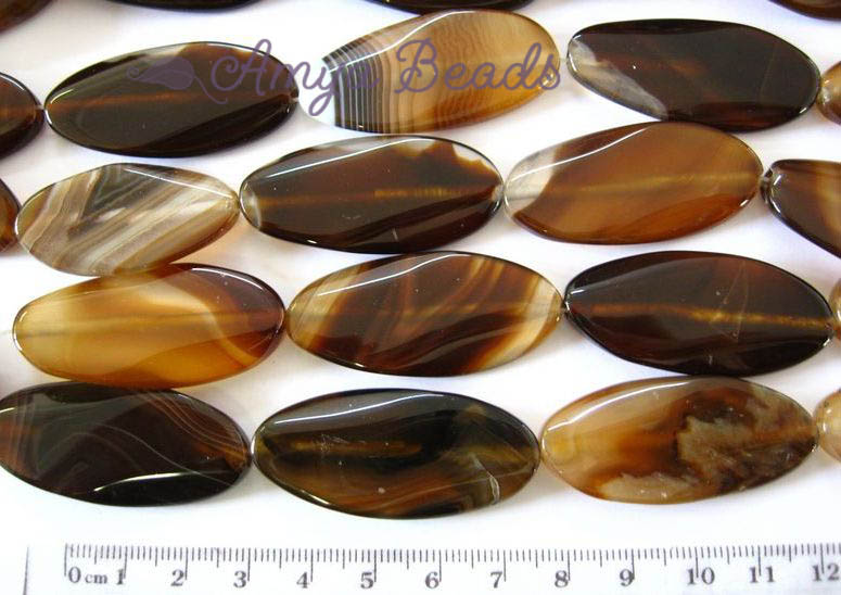 BLACK BROWN AGATE ~ 45mm Long Ovals x 9
