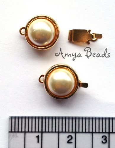 Box Clasp 1-row ~ 20mm Gold Round with White Pearl x 1 pc