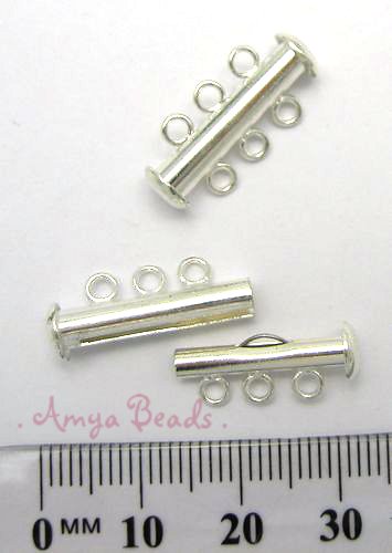 3-row Slide Clasps ~ 20mm Silver Plated x 5 pc