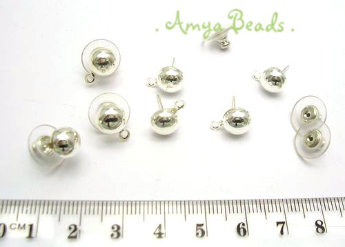 Earring Studs 8mm Dome ~ Silver Plated x 5 pairs