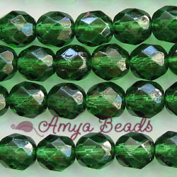 Fire-polished Faceted Round ~ 10mm EMERALD x 50