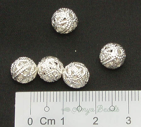 Filigree Beads ~ 8mm Silver Plated x 20 pcs