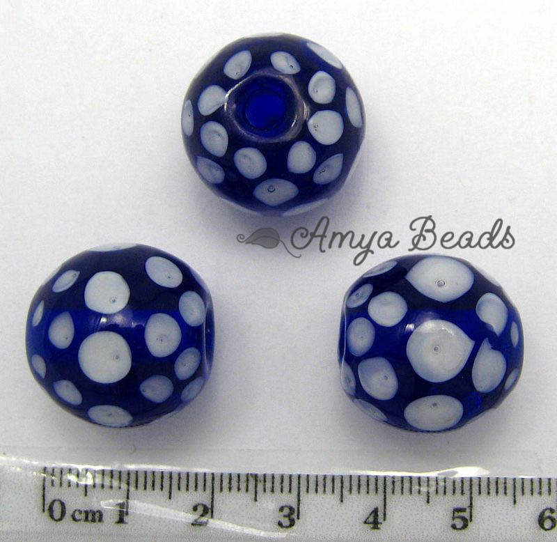 Lampwork Beads ~ 20mm Round BLUE Dots x 1