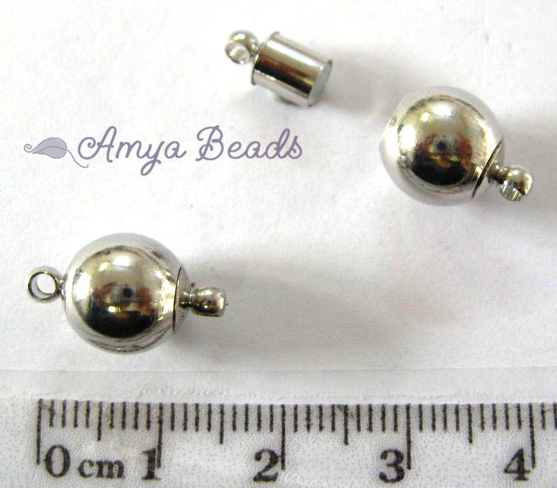 Magnetic Clasps ~ Round Ball Nickel Colour x 1 pc