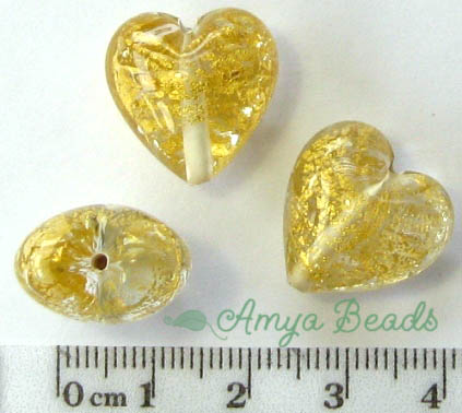 Czech Lampwork ~HEART 2~ 18mm GOLD x 1