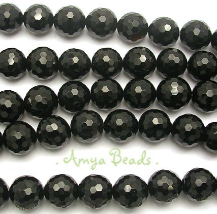 BLACK ONYX ~ Faceted Round 14mm Beads x 28