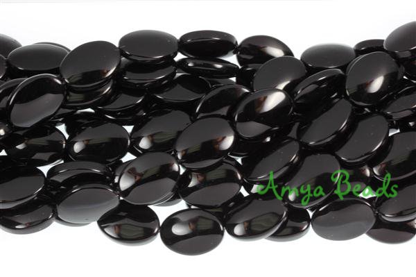 BLACK ONYX ~ Puffy Oval 18x13mm Beads x 22
