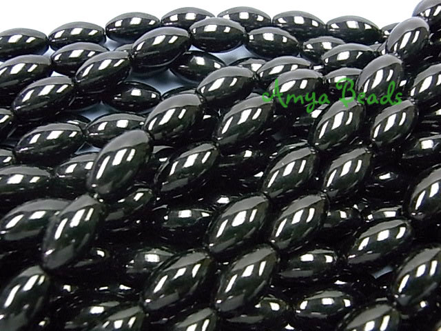 BLACK ONYX ~ Rice (Long Oval) 12x8mm Beads x 33