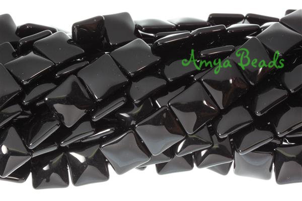 BLACK ONYX ~ Puffy Square 14mm Beads x 28