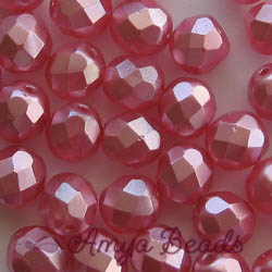 Fire-polished Faceted Round ~ 8mm PEARLISED PINK x 75