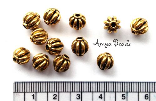 Metal Beads ~ 8mm Melon / Pumpkin Beads Antique Gold x 50 pcs