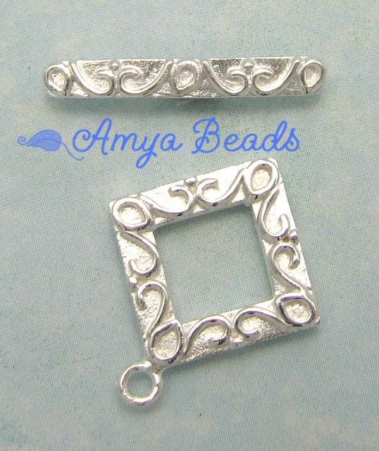 Sterling Silver Toggle Clasp Square 14mm x 1 set