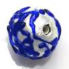 Czech Foil Lampwork ~LAVA~ 12mm Round ROYAL BLUE x 1